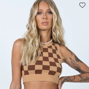 Princess Polly LUCI CHECKER VEST TOP BROWN XS/S